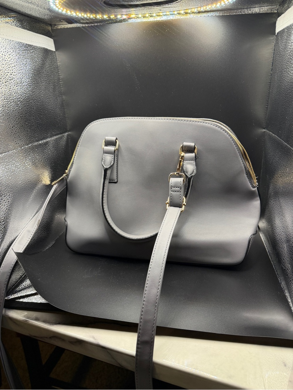 a new day Gray Dome Satchel with Gold Hardware and Removable Strap